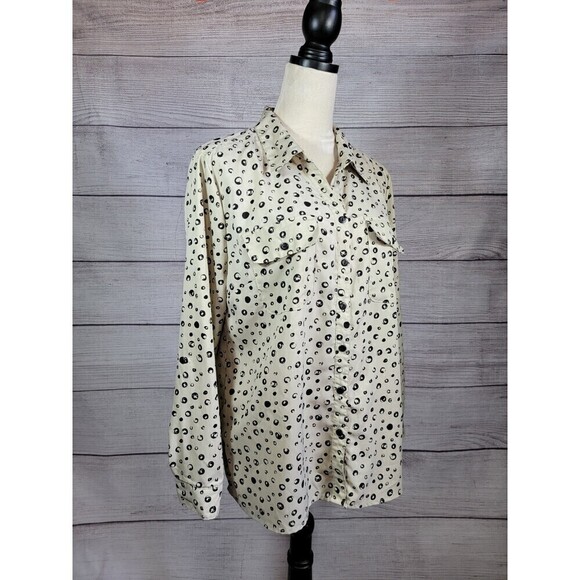 NOTATIONS Polka Dot Button Down Blouse Tan and Black Size Large - Picture 4 of 7